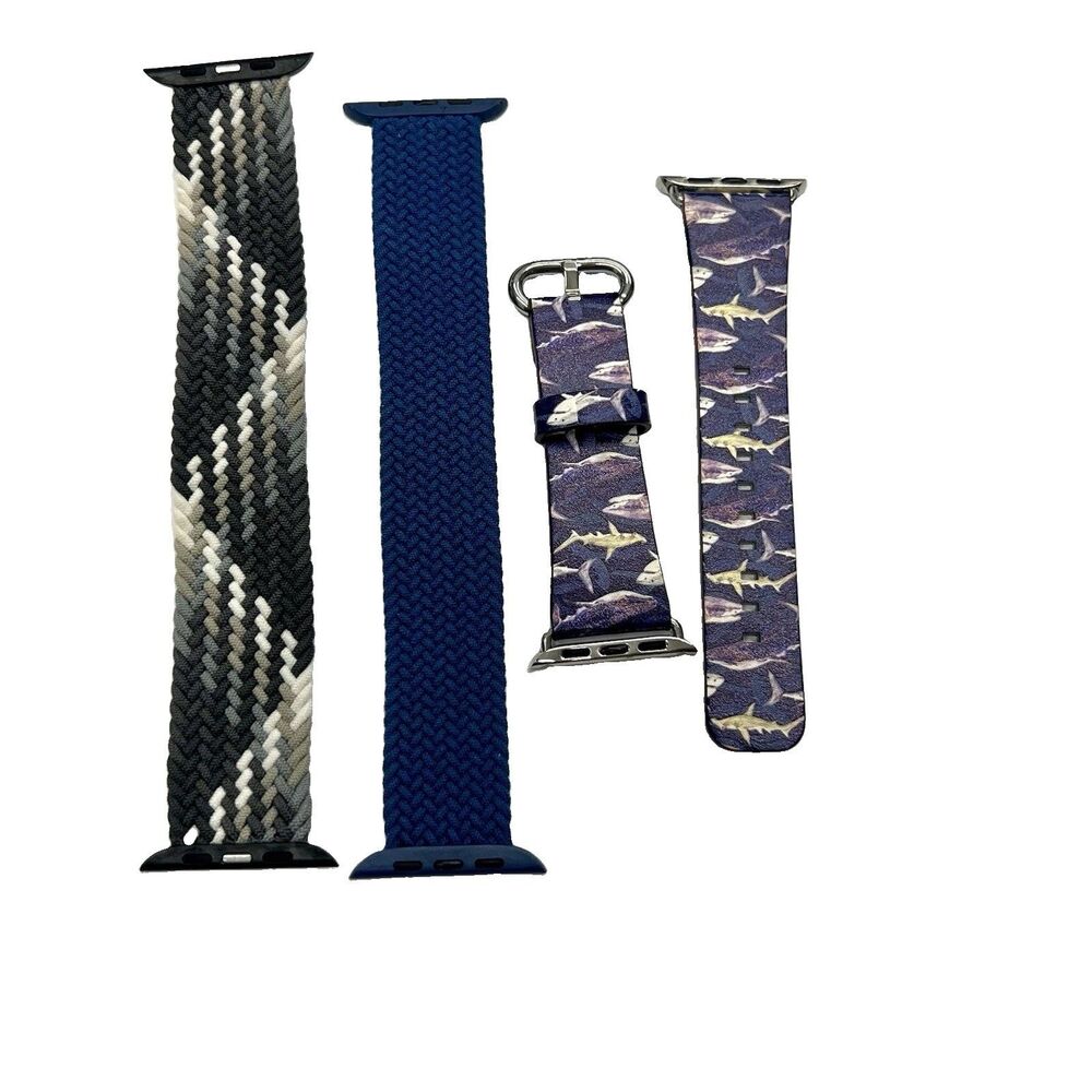 Lot of 3 Smartwatch Bands 42/44/45mm Fish Buckle, blk/gray & Blue Stretchy